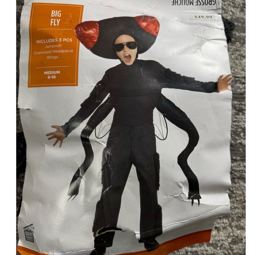 Big Fly Halloween Costume Kids Medium Funny Spooky Insect Bug Jumpsuit Wings Set